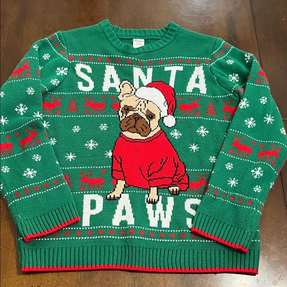 Holiday Editions Green Santa Paws Sweater - Kids XL 15-16